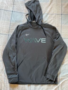 Nike Men's Charcoal Hoodie with Teal Wave Logo